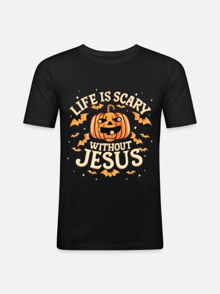 Life is scary without Jesus - Men's Slim Fit T-Shirt - black
