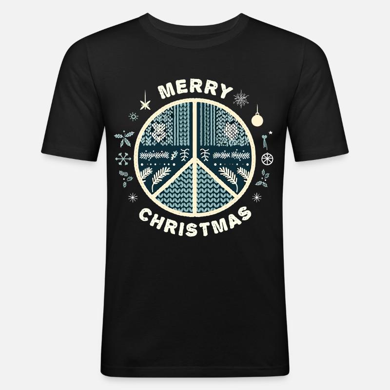 Ugly Christmas Friedenszeichen Strickmuster - Männer Slim Fit T-Shirt - Schwarz