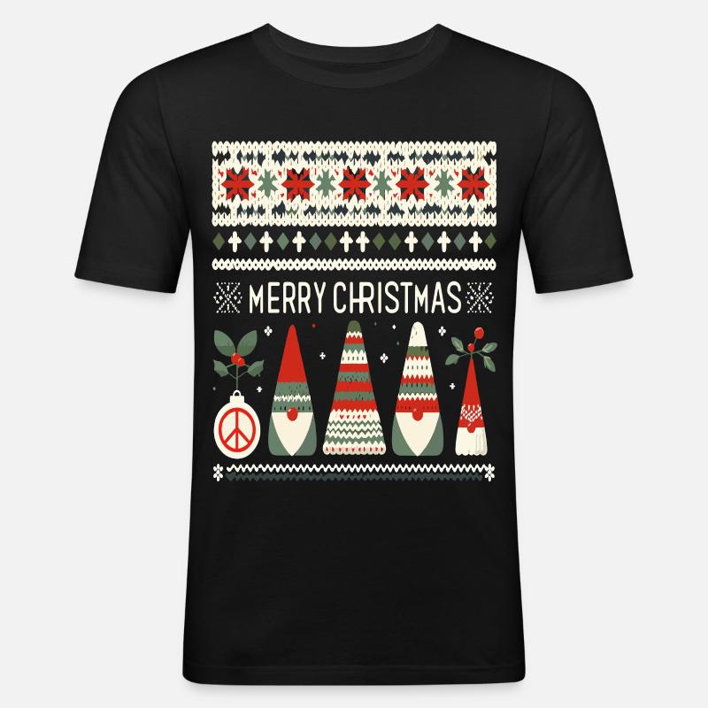 Christmas Gnomes Strickmuster - Männer Slim Fit T-Shirt - Schwarz