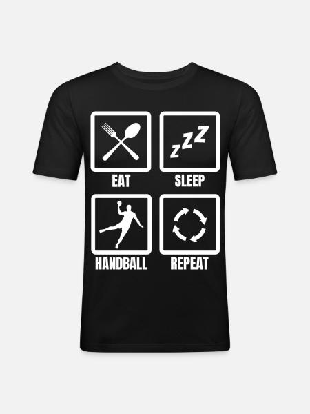 Eat Sleep Handball Repeat - Männer Slim Fit T-Shirt - Schwarz