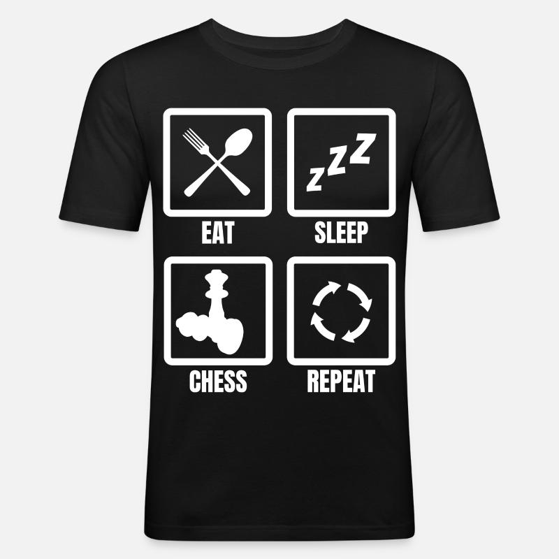 Eating, sleeping, chess, repeating - Men's Slim Fit T-Shirt - black