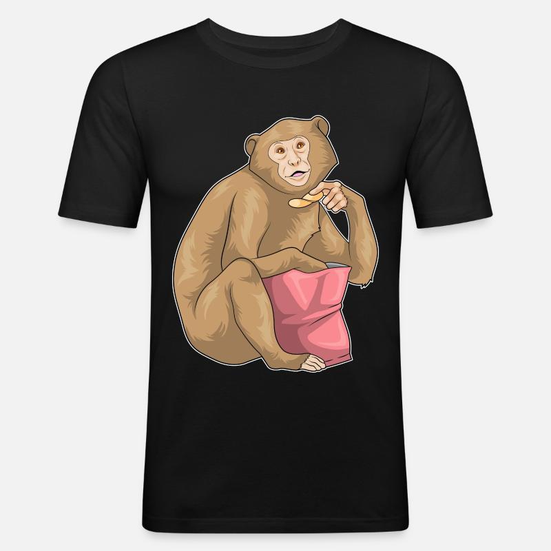 Affe Chips Chipstüte - Männer Slim Fit T-Shirt - Schwarz