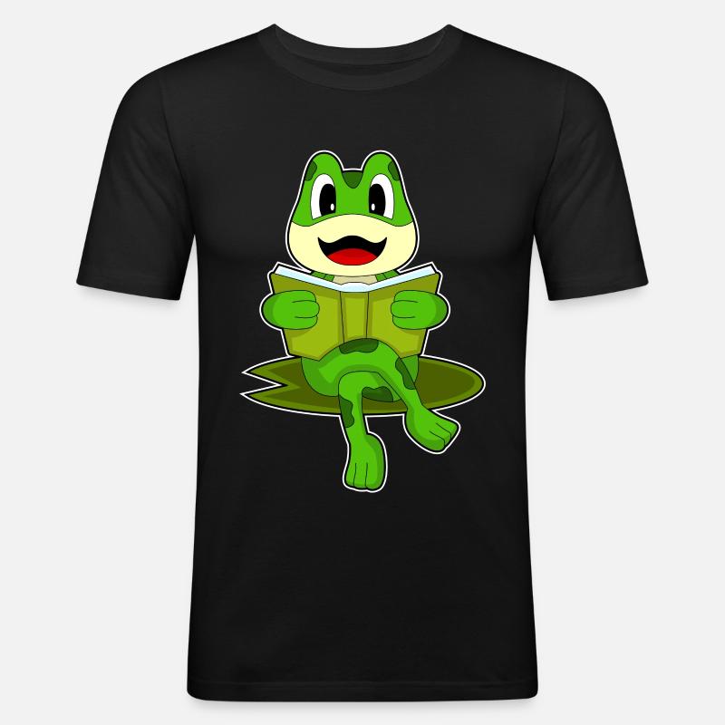 Frosch Nerd Buch - Männer Slim Fit T-Shirt - Schwarz