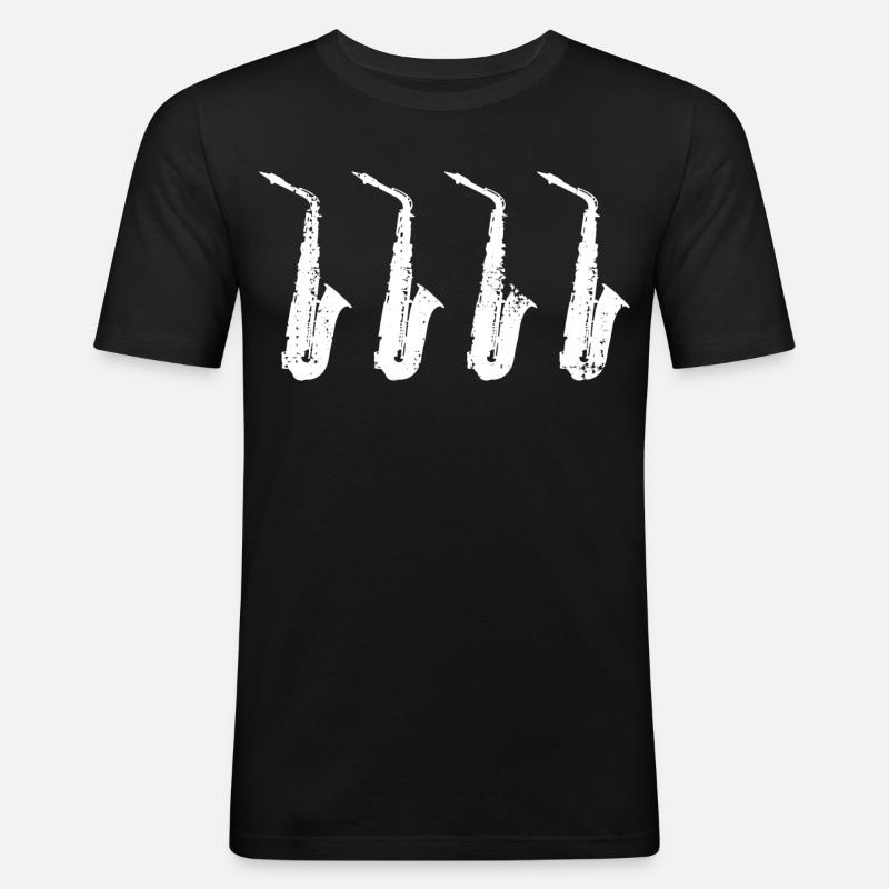 Retro Saxophon Modelle - Männer Slim Fit T-Shirt - Schwarz