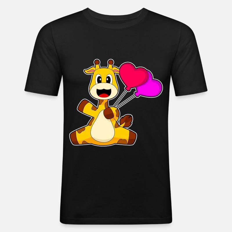 Giraffe Herz Luftballon - Männer Slim Fit T-Shirt - Schwarz
