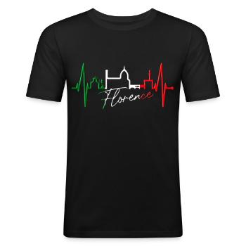 Florenz Skyline Italien Herzschlag I Love Firenze - Männer Slim Fit T-Shirt - Schwarz - Vorne - Nik (191cm)