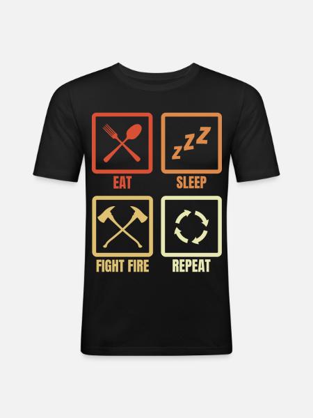 Essen Schlafen Feuer bekämpfen - Männer Slim Fit T-Shirt - Schwarz