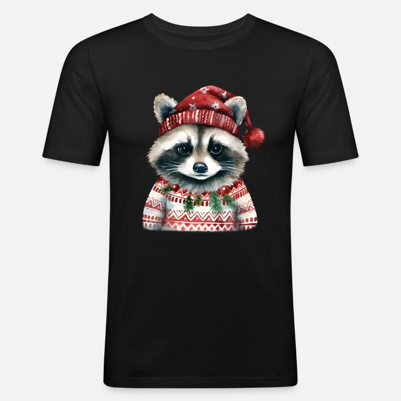 Herr Waschbär im Norweger-Pulli - Männer Slim Fit T-Shirt - Schwarz