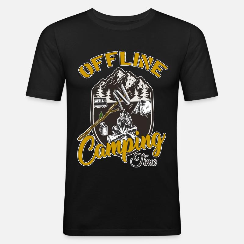 Camping - Männer Slim Fit T-Shirt - Schwarz
