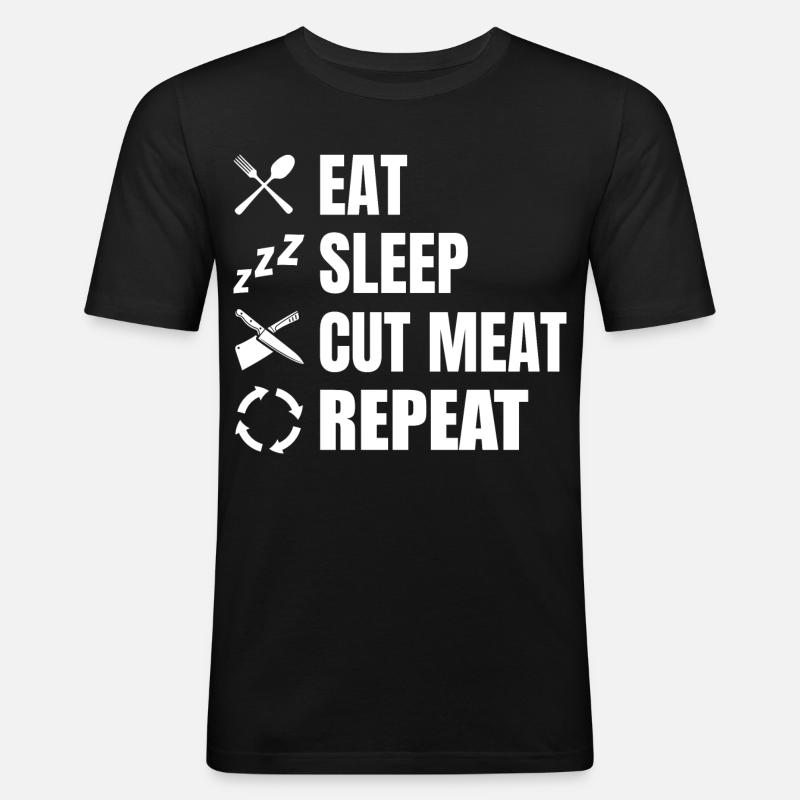 Manger, dormir, boucher, répéter - T-shirt près du corps Homme - noir