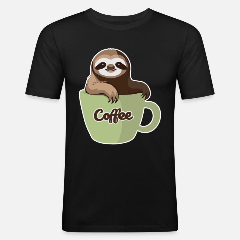 Faultier in einer Kaffeetasse - Männer Slim Fit T-Shirt - Schwarz