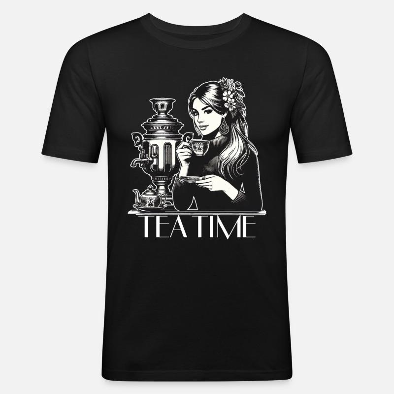 Samowar Teezeit Frau Geschenk - Männer Slim Fit T-Shirt - Schwarz