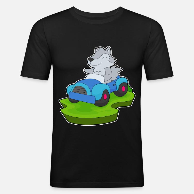 Wolf Auto - Männer Slim Fit T-Shirt - Schwarz
