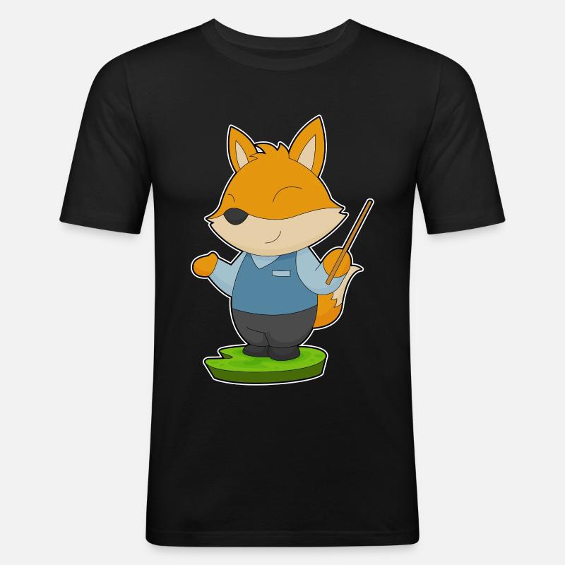 Fuchs Lehrer Zeigestab Schule - Männer Slim Fit T-Shirt - Schwarz