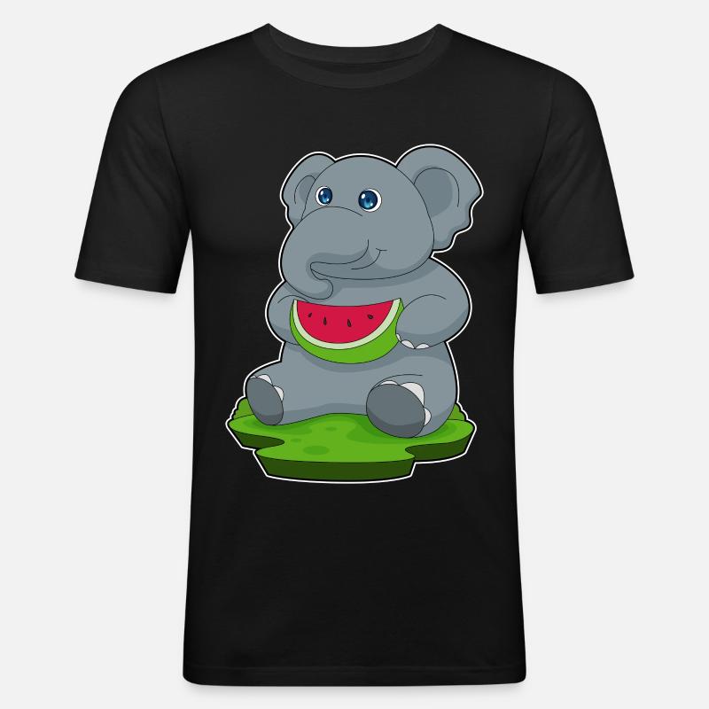 Éléphant Pastèque Fruit - T-shirt près du corps Homme - noir