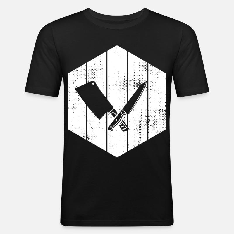 Messer Hackbeil Zeichnung - Männer Slim Fit T-Shirt - Schwarz