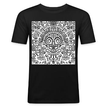 Inka, Azteken, Maya Muster, Artwork - Männer Slim Fit T-Shirt - Schwarz - Vorne - Nik (191cm)