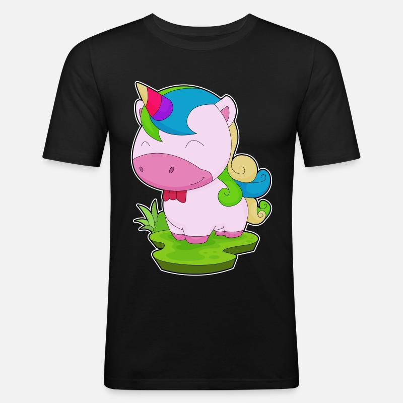 Einhorn Fliege - Männer Slim Fit T-Shirt - Schwarz
