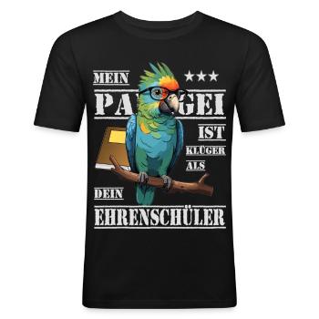 Mein Papagei ist Klüger... - Männer Slim Fit T-Shirt - Schwarz - Vorne - Nik (191cm)