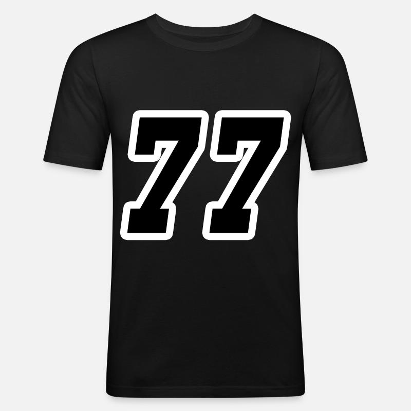 Nummer siebenundsiebzig 77 - Männer Slim Fit T-Shirt - Schwarz