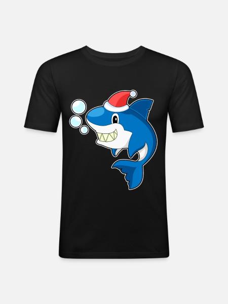 Shark Christmas Santa Hat - Men's Slim Fit T-Shirt - black