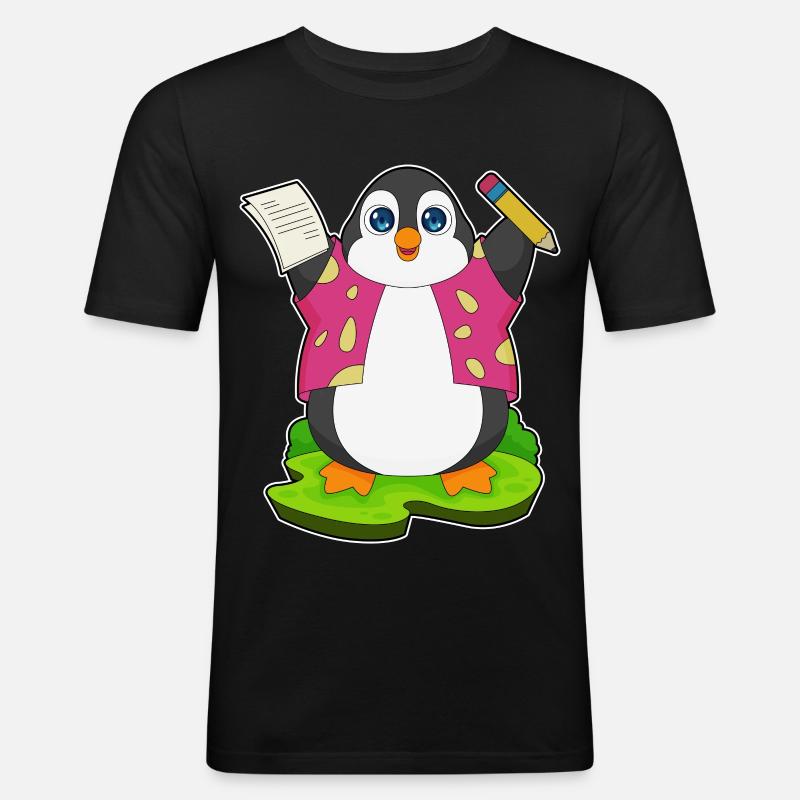 Pinguin Bleistift Papier Schule - Männer Slim Fit T-Shirt - Schwarz
