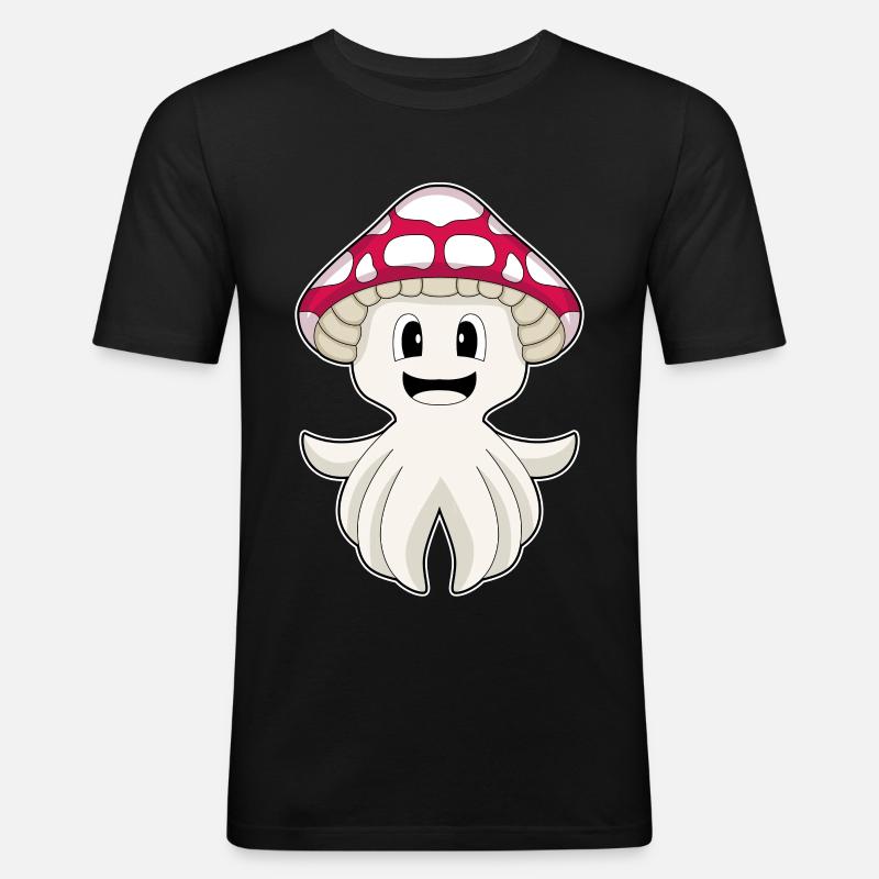 Krake Pilz - Männer Slim Fit T-Shirt - Schwarz