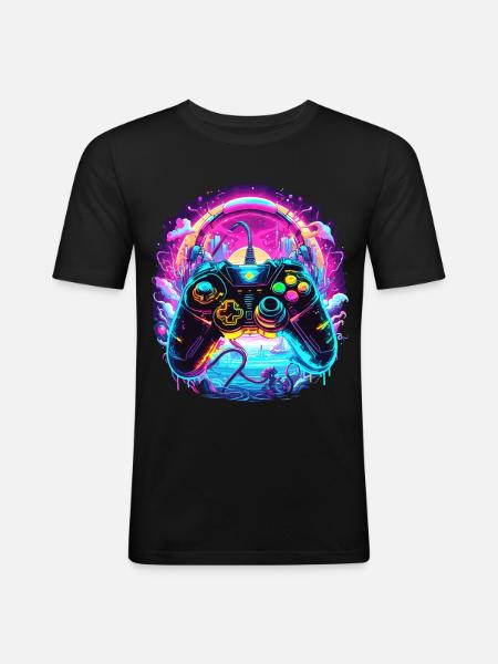 Synthwave Gamer Controller Fantasy Retro Gaming - Slim Fit T-shirt herr - svart