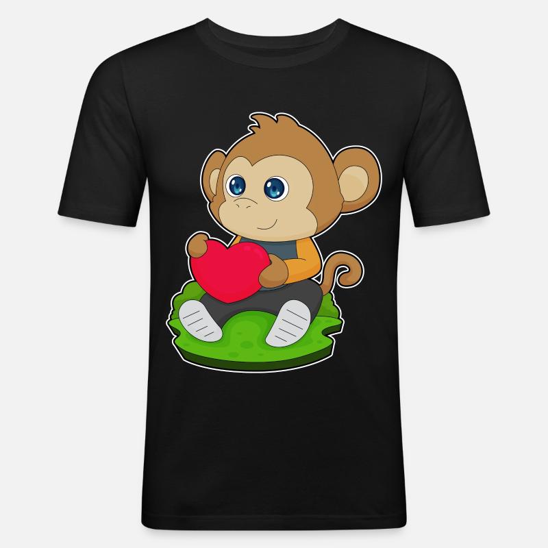 Affe Herz Luftballon - Männer Slim Fit T-Shirt - Schwarz