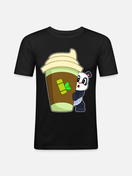 Panda Coffee to go Mug - Men's Slim Fit T-Shirt - black