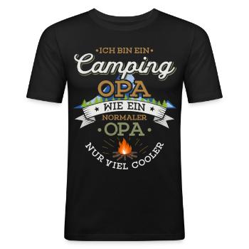 Camping Opa Lagerfeuer Camper Zelten Campingplatz - Männer Slim Fit T-Shirt - Schwarz - Vorne - Nik (191cm)