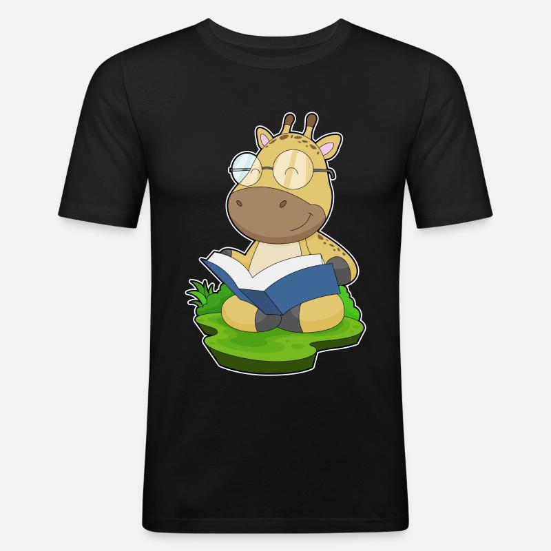 Giraffe Nerd Buch Brille - Männer Slim Fit T-Shirt - Schwarz