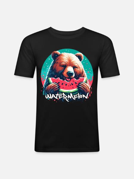 Watermelon Bear Yummy Gift - Men's Slim Fit T-Shirt - black