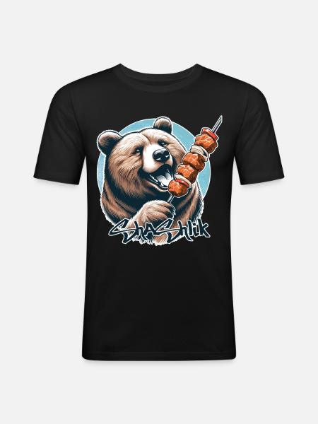 Shashlik Meat Skewer Bear Gift - Men's Slim Fit T-Shirt - black