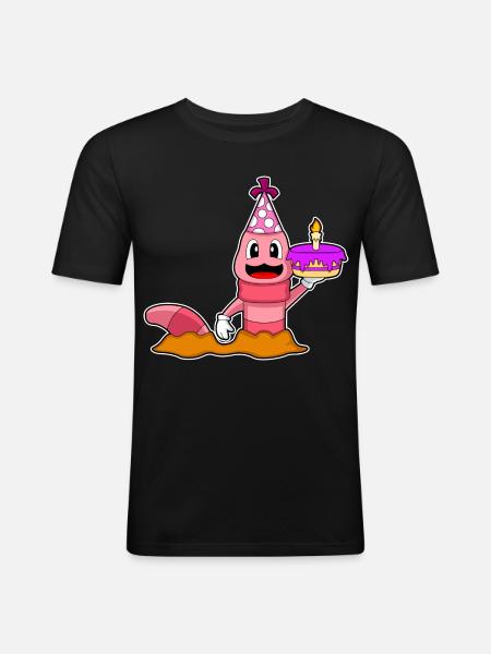 Worm Birthday Cake - Men's Slim Fit T-Shirt - black
