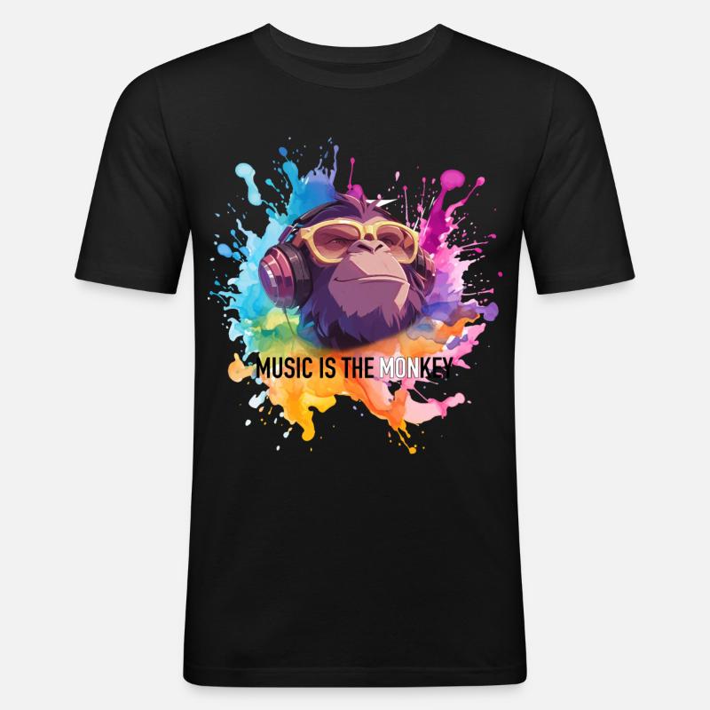 Musik ist der Monkey Wortwitz - Männer Slim Fit T-Shirt - Schwarz