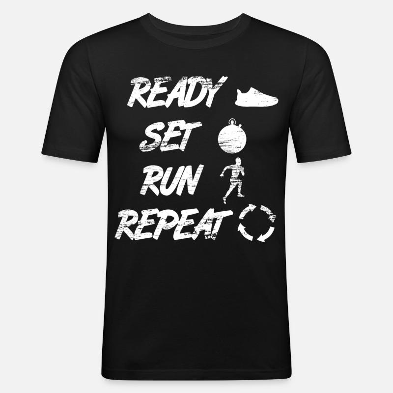 Ready Set Run Repeat - Männer Slim Fit T-Shirt - Schwarz