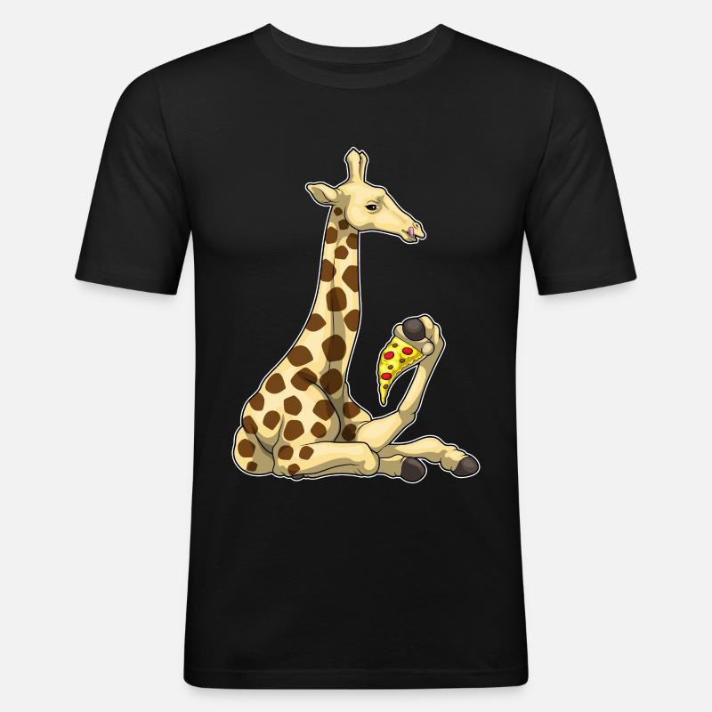 Giraffe Pizza - Männer Slim Fit T-Shirt - Schwarz