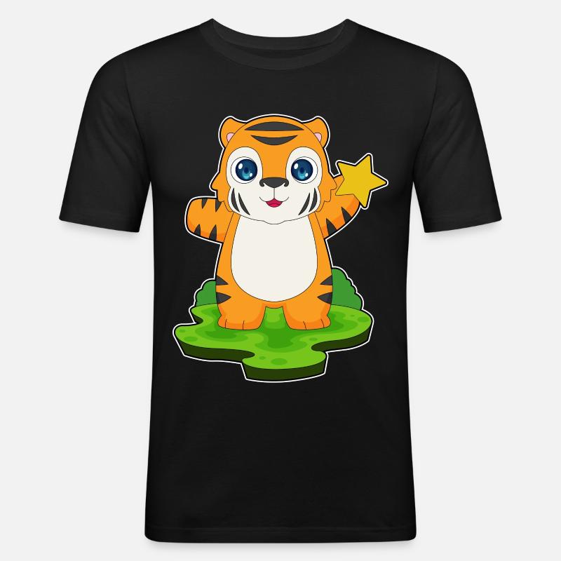 Tiger Stern - Männer Slim Fit T-Shirt - Schwarz