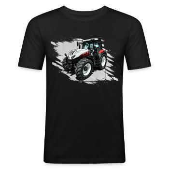Steyr Traktor - Männer Slim Fit T-Shirt - Schwarz - Vorne - Nik (191cm)