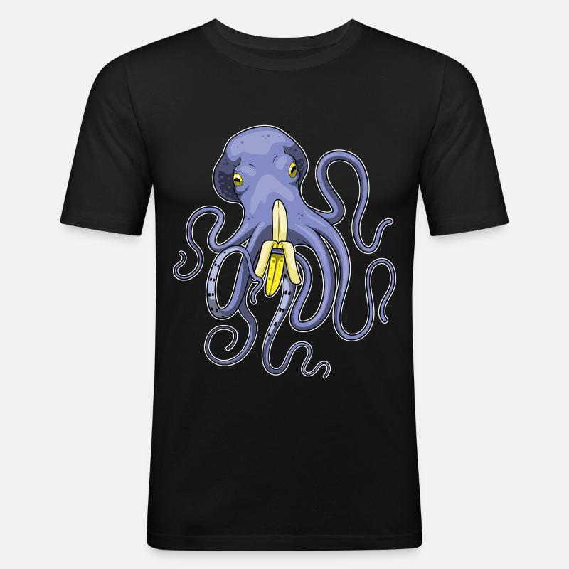 Krake Banane - Männer Slim Fit T-Shirt - Schwarz