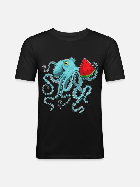 Octopus Watermelon - Men's Slim Fit T-Shirt - black