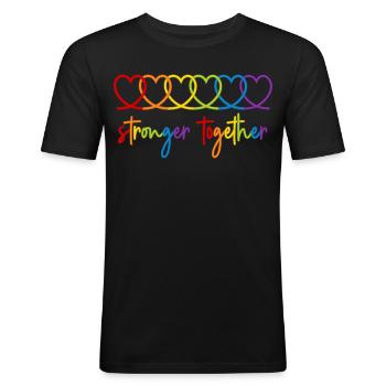 Stronger together Regenbogen Herzen Pride Month - Männer Slim Fit T-Shirt - Schwarz - Vorne - Nik (191cm)