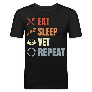 Eat Sleep Vet Repeat - Männer Slim Fit T-Shirt - Schwarz - Vorne - Nik (191cm)