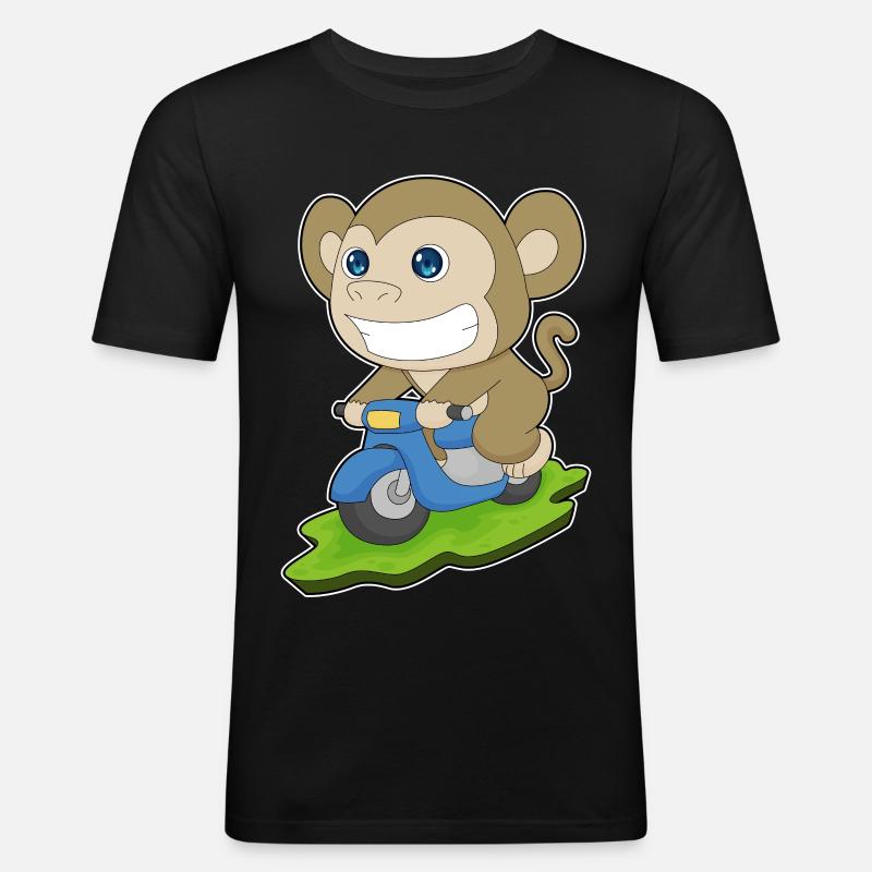Affe Motorroller - Männer Slim Fit T-Shirt - Schwarz