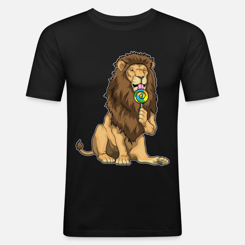 Löwe Lutscher - Männer Slim Fit T-Shirt - Schwarz