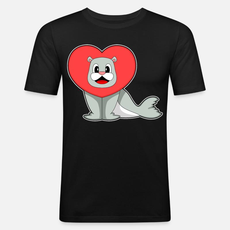 Seehund Herz - Männer Slim Fit T-Shirt - Schwarz