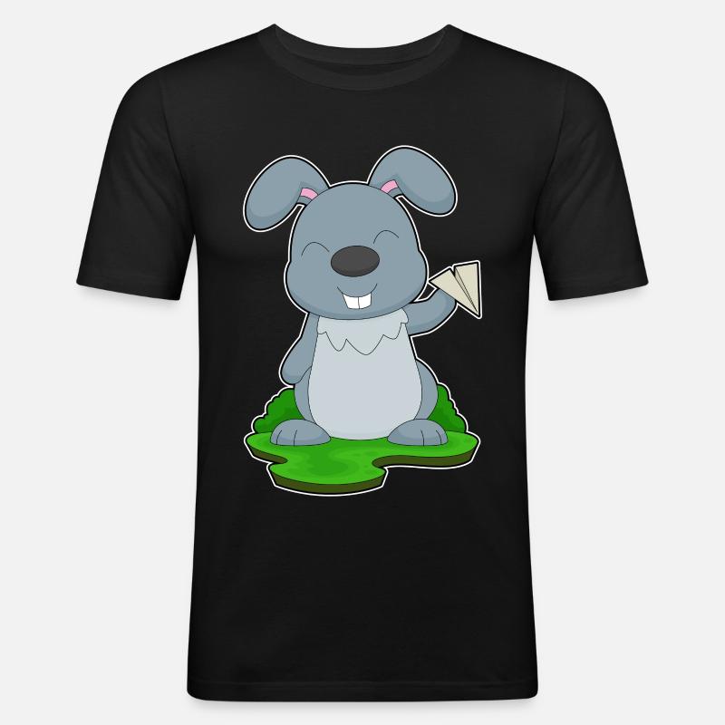 Hase Papierflugzeug - Männer Slim Fit T-Shirt - Schwarz