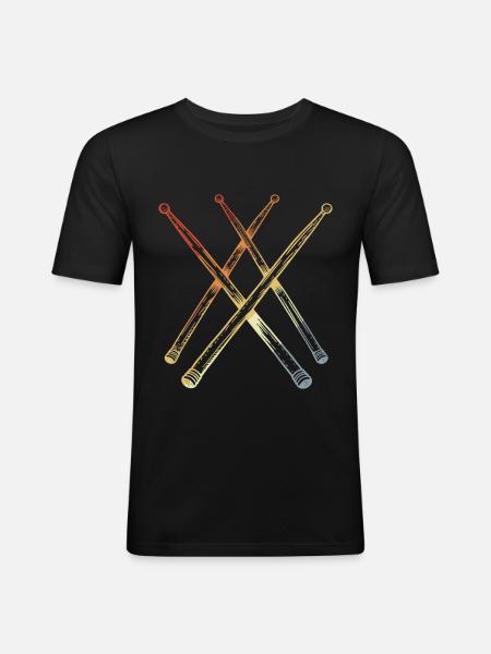 Retro Drumsticks Sketch - Men's Slim Fit T-Shirt - black