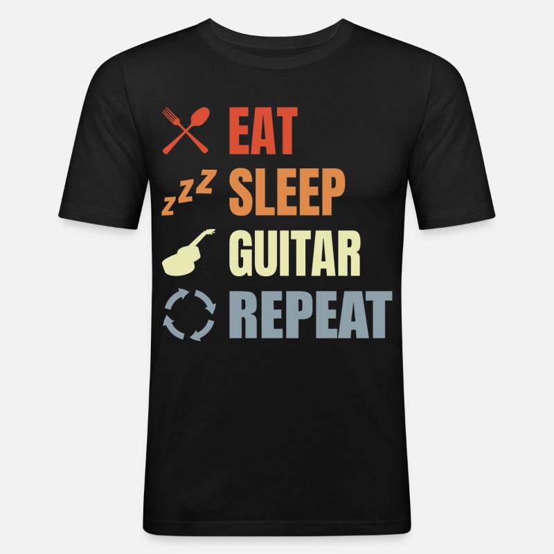 Äta Sova Gitarr Upprepa - Slim Fit T-shirt herr - svart